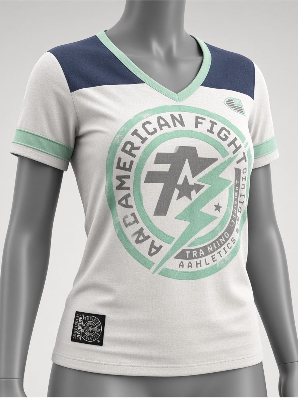 American Fighter White, Mint & Navy V-Neck Graphic Tee